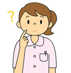 白衣の女性　看護婦　看護師　疑問　考える