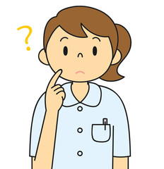 白衣の女性　看護婦　看護師　疑問　考える