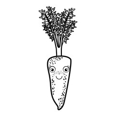 black silhouette of carrot caricature with stem and leaves