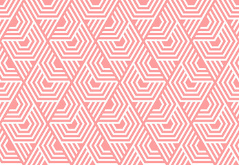 Abstract geometric pattern with stripes, lines. Seamless vector background. White and pink ornament. Simple lattice graphic design