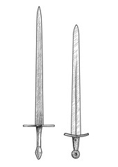 Sword illustration, drawing, engraving, ink, line art, vector