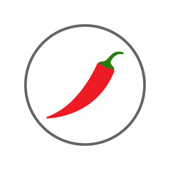 Red chilli pepper in circle. Vector icon.