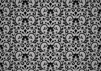 Floral pattern. Vintage wallpaper in the Baroque style. Seamless vector background. Black and grey ornament for fabric, wallpaper, packaging. Ornate Damask flower ornament