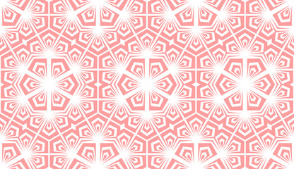 Flower geometric pattern. Seamless vector background. White and pink ornament. Ornament for fabric, wallpaper, packaging, Decorative print