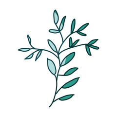 watercolor silhouette of branch with leaves on aquamarine