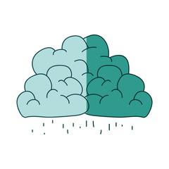watercolor silhouette of clouds with the rain falling on aquamarine