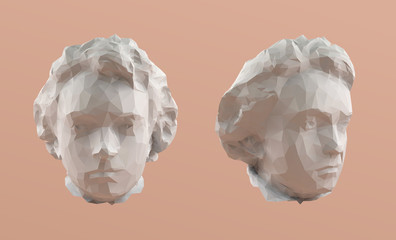 White on Beige Young Beethoven Bust Head Vector 3D Rendering