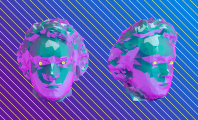 Vaporwave Young Beethoven Bust Head Vector 3D Rendering