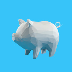 White on Blue Pig Low Poly Vector 3D Rendering