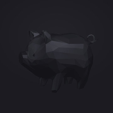 Dark Black Pig Low Poly Vector 3D Rendering