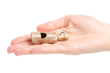 Whistle in hand sport on white background