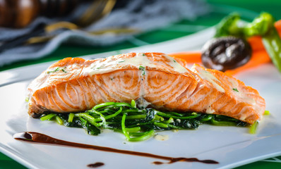 Grilled salmon with spinach