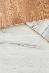 Samples of veneer wood on gray background. Wood laminate veneer sample texture.