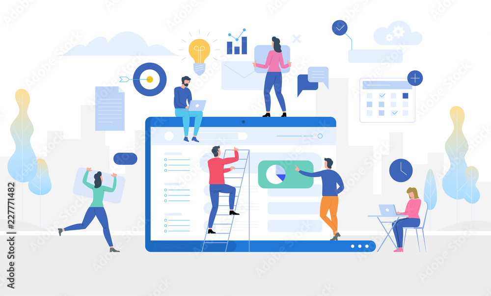 Aufkleber data analysis website analytics vector flat illustration