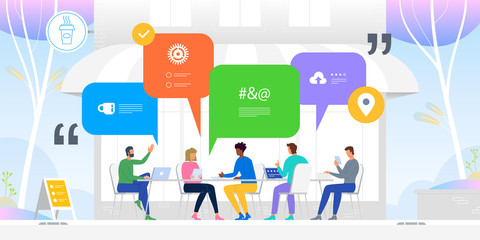 Social networking concept. News, social networks, chat, dialogue speech bubbles. Vector illustration