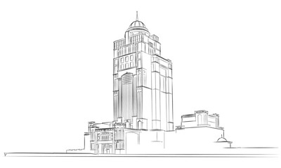 Sketch of the Sabah Government Administrative Building in Malaysia - obrazy, fototapety, plakaty