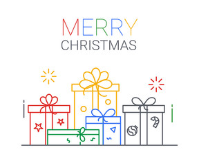 Merry Christmas and Happy New Year. xmas background. thin line art style.