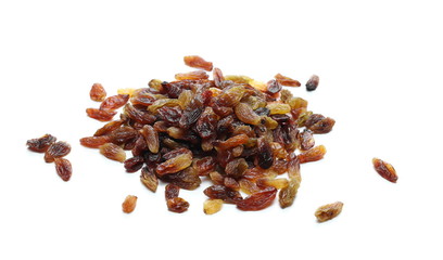 Pile raisins isolated on white background
