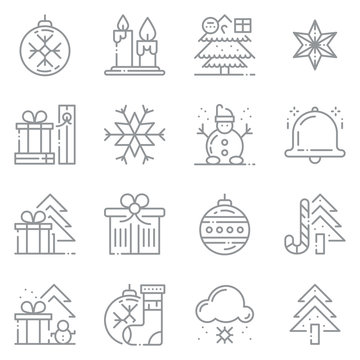 Merry Christmas and happy new year line art icon .grey thin lines icons.