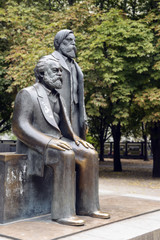 Fototapeta na wymiar Part of the monument of Karl Marx and Friedrich Engels in the Marx-Engels-Forum, a public park in the central Mitte district of Berlin, Germany