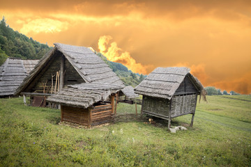 traditional wooden huts