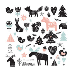 Christmas illustrations, banner design hand drawn elements in Scandinavian style © Marina Zlochin