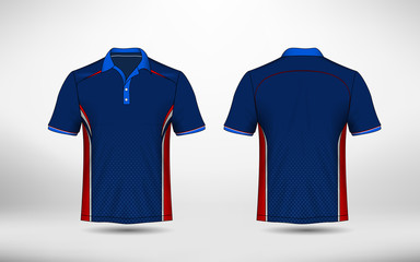 Blue, red and white layout e-sport t-shirt design template