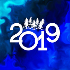 Happy New Year 2019 banner with christmas trees