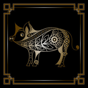 Graphic illustration with decorative pig 1