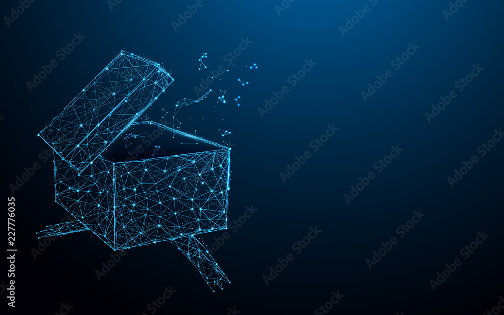 Poster open box form lines, triangles and particle style design. illustration vector