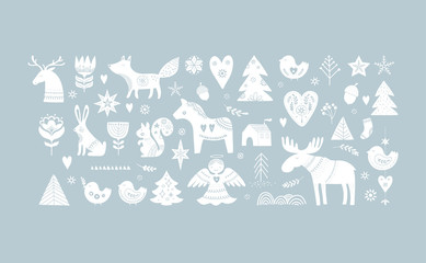 Christmas illustrations, banner design hand drawn elements in Scandinavian style © Marina Zlochin