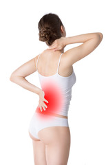 Fototapeta premium Back pain, kidney inflammation, ache in woman's body