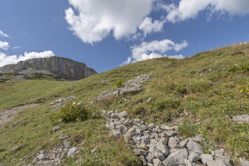 Fototapeta na wymiar On the Hiking path up to the Summit of the Hoher Ifen mountain / Austria