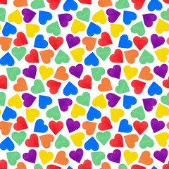 Seamless pattern of colorful hearts on isolated white background - Lgbt flag color. concept of design wrapping paper, wallpaper. valentine's day holiday