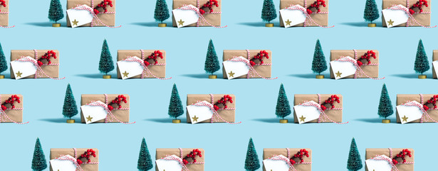 Christmas gift box pattern on a blue background
