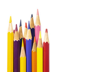 Old beautiful wooden pencil on a white background with copy space.