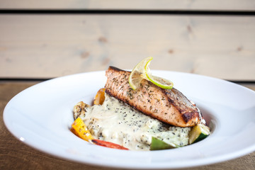 White plate with meal of the day