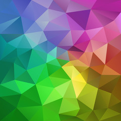 vector abstract irregular polygonal square background - triangle low poly pattern - full color spectrum rainbow - pink, orange, green, blue and purple