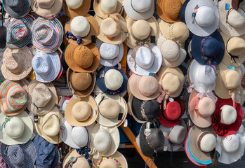 Hats on Ljubljana central market in Slovenia