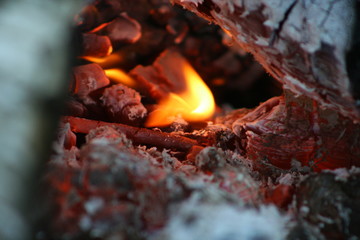 close-up fire, home comfort and fireplace mouth