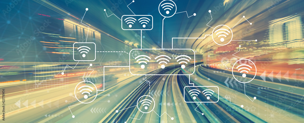 Poster wifi with abstract high speed technology pov motion blur