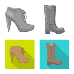 Vector illustration of footwear and woman sign. Collection of footwear and foot stock vector illustration.
