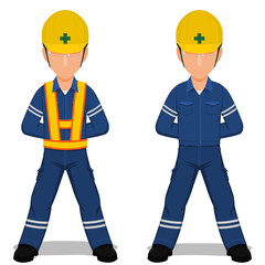 Set of industrial worker in the position of parade rest on transparent background