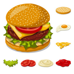 Vector design of burger and sandwich sign. Collection of burger and slice stock vector illustration.