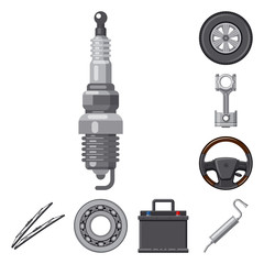 Vector illustration of auto and part sign. Set of auto and car stock vector illustration.