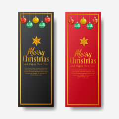 Merry Christmas and Happy new year template with star and ball decoration