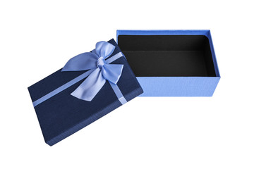 Blue box open on a white background.