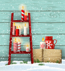 Ladder with Christmas candles, seasonal motive, illustration