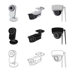 Vector illustration of cctv and camera sign. Collection of cctv and system stock symbol for web.