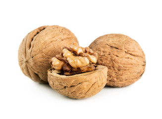 Cracked walnut on white